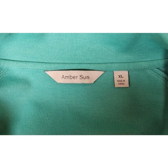 Amber Sun Aqua French Terry Front Zip Tab Sleeve Jacket XL Collared Cardigan - Picture 7 of 7